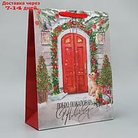 Пакет крафтовый вертикальный "Новогодний дом", L 31 × 40 × 11.5 см