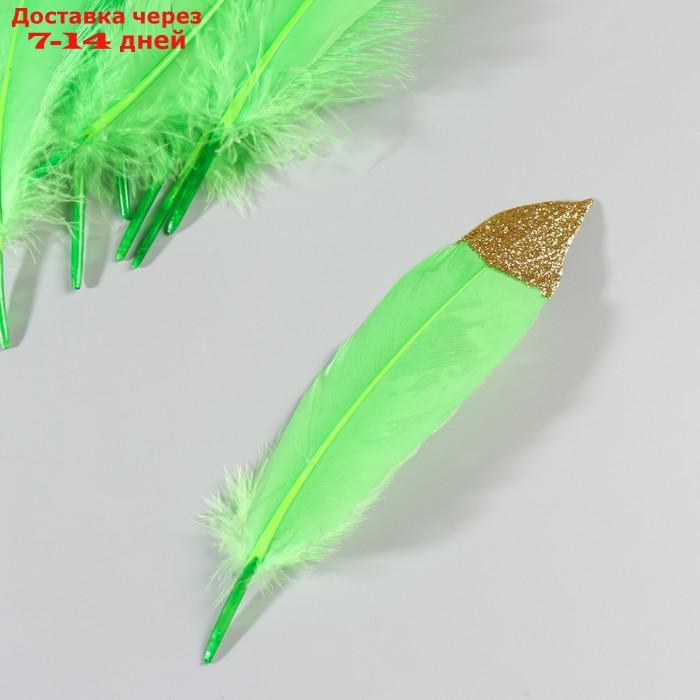Набор перьев гуся 15-20 см, 10 шт, зелёное яблоко с золотой крошкой - фото 3 - id-p227051864