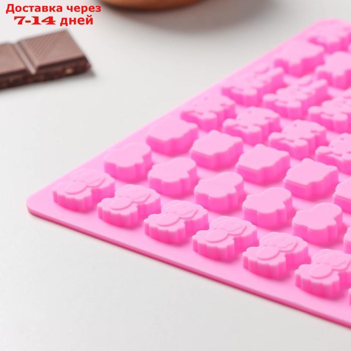 Форма для мармелада 49 ячеек 18,5х15х0,5 см (2х1,5 см) "Зоопарк", цвет розовый - фото 3 - id-p227053651