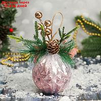 Шар пластик декор "Блеск рождества" грани бант, 8х14 см, розовый