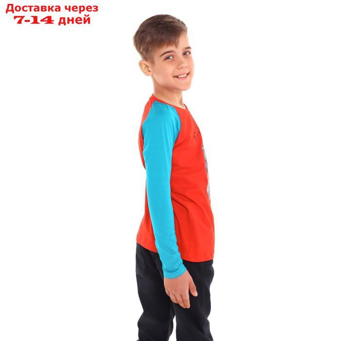 Фуфайка (лонгслив) для мальчика А.ММ 2185-М-15, цвет петрол/красный, рост 140 см - фото 2 - id-p227048376