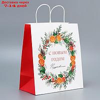 Пакет подарочный крафтовый "Поздравляю", 32 × 28 × 15 см