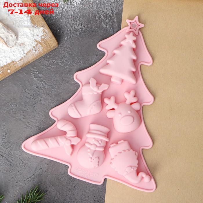 Форма силиконовая для выпечки Доляна "Новогоднее настроение", 23×19×2,5 см, 6 ячеек, цвет розовый - фото 2 - id-p227056891