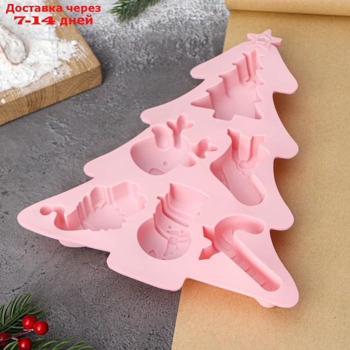 Форма силиконовая для выпечки Доляна "Новогоднее настроение", 23×19×2,5 см, 6 ячеек, цвет розовый - фото 3 - id-p227056891