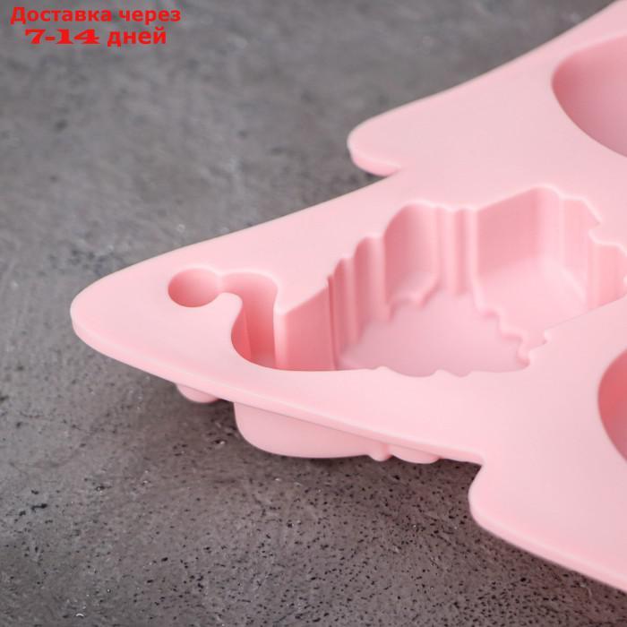 Форма силиконовая для выпечки Доляна "Новогоднее настроение", 23×19×2,5 см, 6 ячеек, цвет розовый - фото 5 - id-p227056891