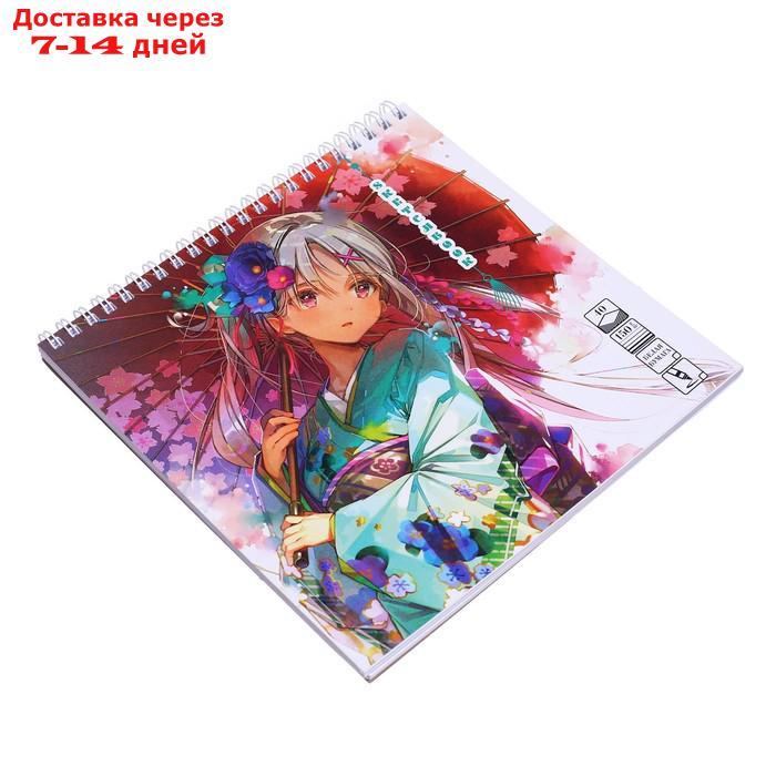 Скетчбук 190 х 190 мм, 40 листов на гребне "Девушка с зонтиком", твёрдая подложка, матовая ламинация, блок - фото 3 - id-p227053937