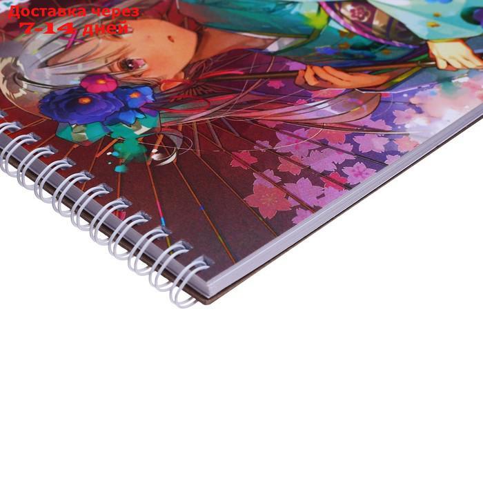 Скетчбук 190 х 190 мм, 40 листов на гребне "Девушка с зонтиком", твёрдая подложка, матовая ламинация, блок - фото 4 - id-p227053937