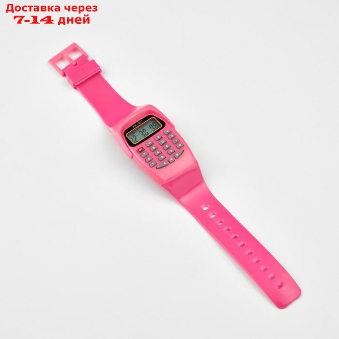 Часы наручные электронные детские, с калькулятором, ремешок силикон, l-21 см, розовые - фото 4 - id-p227059983