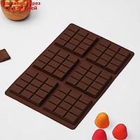 Форма для шоколада силиконовая 6 ячеек 27,5х18х1 см (7,5х7,5см) "Плитка", цвет коричневый