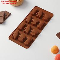 Форма для льда и шоколада 12 ячеек "Пингвины" 21,5х10х1,5 см, цвет коричневый