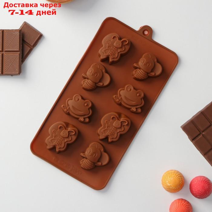 Форма для льда и шоколада 8 ячеек "Насекомые" 22х11,5х2 см, цвет коричневый - фото 2 - id-p227053236