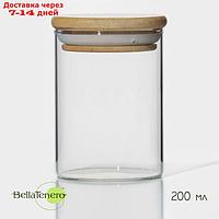 Баночка стеклянная для специй с бамбуковой крышкой BellaTenero "Эко", 200 мл, 6,5×8,5 см