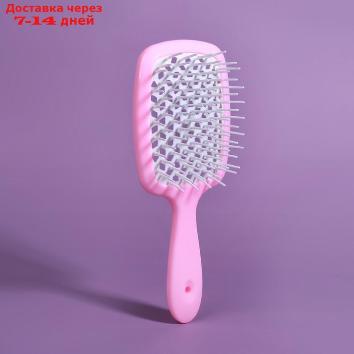 Расчёска массажная, широкая, вентилируемая, 8,5 × 20,5 см, PVC коробка, цвет розовый/белый - фото 6 - id-p227071553
