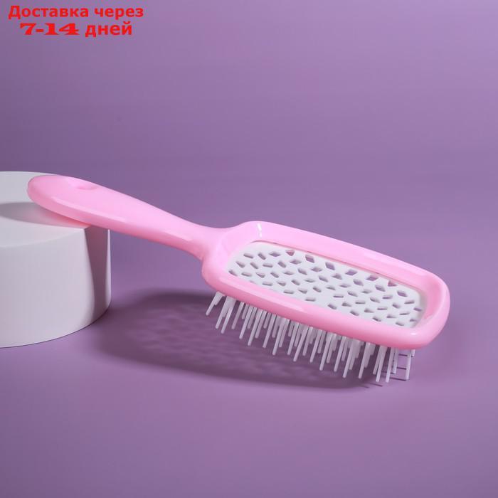 Расчёска массажная, широкая, вентилируемая, 8,5 × 20,5 см, PVC коробка, цвет розовый/белый - фото 10 - id-p227071553