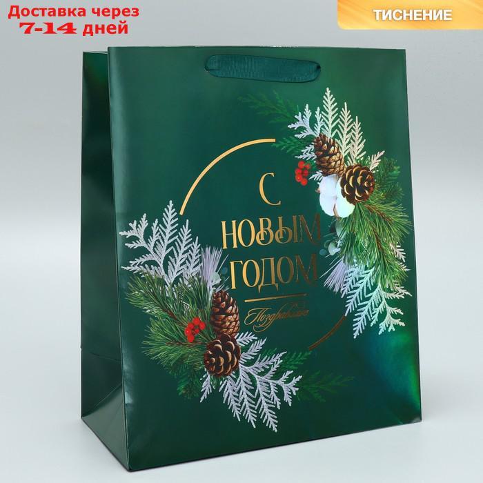 Пакет ламинированный вертикальный "Новогодний венок", ML 23 × 27 × 11.5 см - фото 1 - id-p227070690