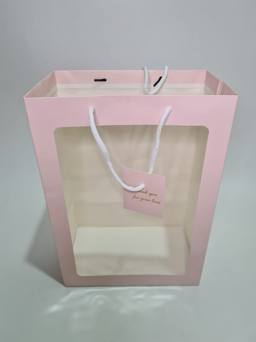 Пакет подарочный с прозрачным окошком 25х15х35 см розовый