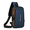 Сумка - рюкзак через плечо Fashion с кодовым замком и USB. Цвет: синий с коричневым, фото 4