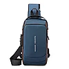 Сумка - рюкзак через плечо Fashion с кодовым замком и USB. Цвет: синий с коричневым, фото 2