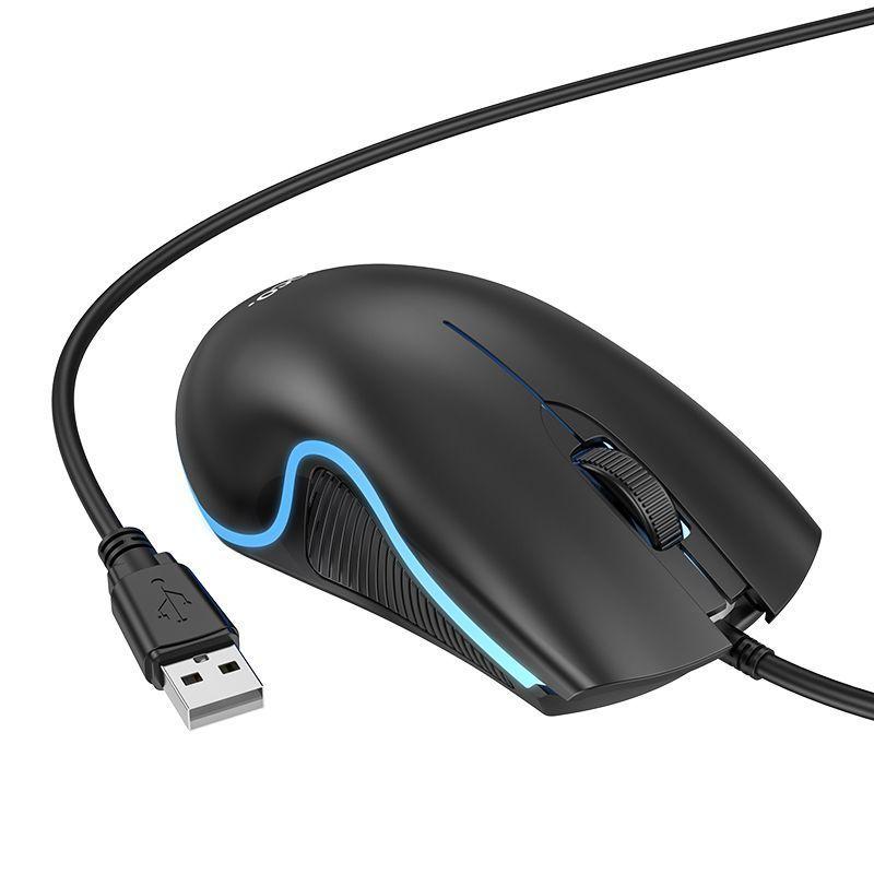 Мышь игровая проводная Hoco GM19 с подсветкой (2кн+кол/кн, 1.4 м) черный - фото 2 - id-p227175007