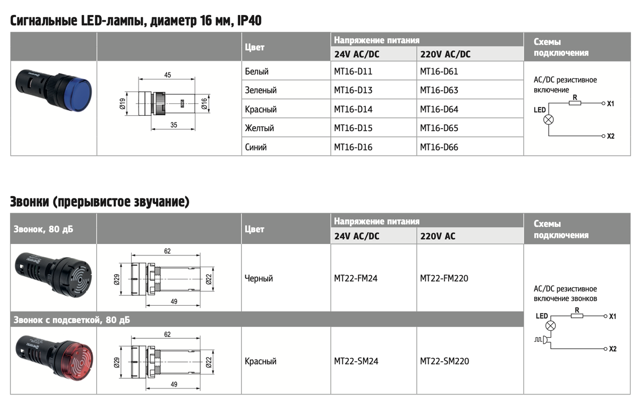 Сигнальные устройства МТ22 IP40/IP65 - фото 3 - id-p227175123