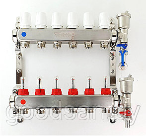 Коллектор для теплого ZILTOS 1" х 8 выходов с расходомерами нержавейка