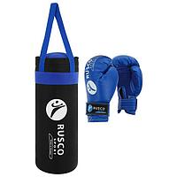 Набор боксёрский для начинающих RuscoSport: мешок, перчатки, 6 унций, цвет чёрный/синий