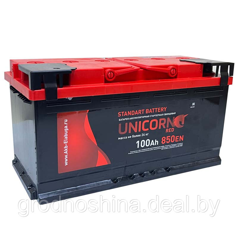 Аккумулятор 100ah UNICORN RED 6СТ-100Ah 850а (- +) 353x175x190 - фото 1 - id-p227178393