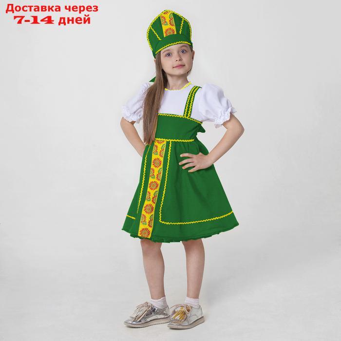 Костюм русский народный, платье, кокошник, рост 122-128 см, 6-7 лет, цвет зелёный - фото 1 - id-p226947408