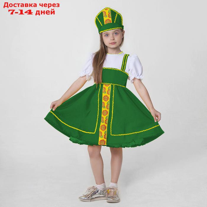 Костюм русский народный, платье, кокошник, рост 122-128 см, 6-7 лет, цвет зелёный - фото 2 - id-p226947408