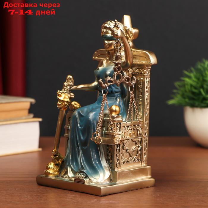 Сувенир полистоун "Богиня Фемида на троне" золотистый с синим 19х10х9 см - фото 3 - id-p226969893