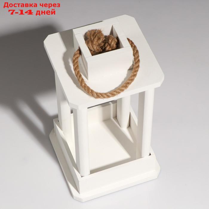 Кашпо деревянное "Фонарь", ручка верёвка, белый, 16×16×30 см - фото 3 - id-p226970423