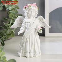 Сувенир полистоун "Белоснежный ангел в кружевном наряде, с розой" 12х10,5х4,3 см