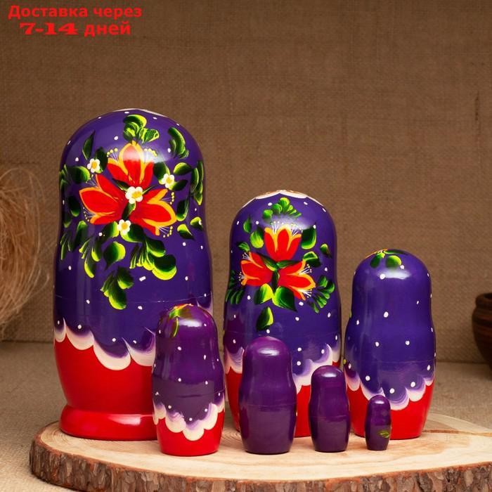 Матрёшка "Маки", фиолетовый платок, 7 кукольная, 22 см - фото 2 - id-p226947478