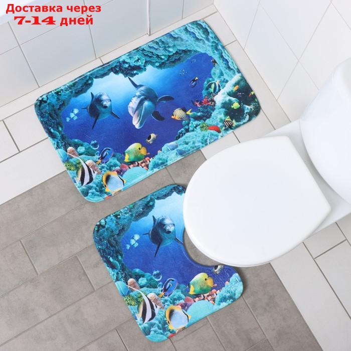 Набор ковриков для ванны и туалета "Морской мир", 2 шт: 40×50, 50×80 см - фото 2 - id-p227097154