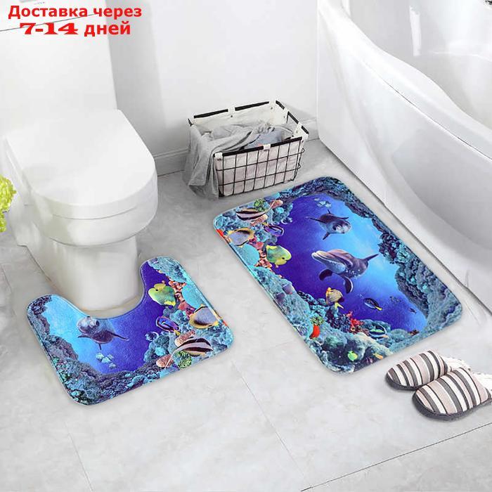 Набор ковриков для ванны и туалета "Морской мир", 2 шт: 40×50, 50×80 см - фото 4 - id-p227097154