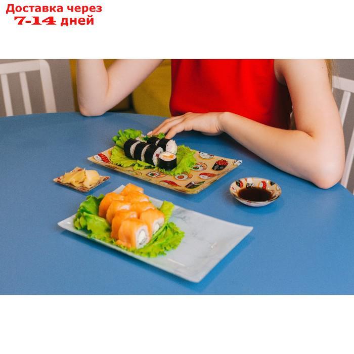 Набор для суши Доляна "Марбл белый", 3 предмета: соусники 8×2 / 8×6 см, подставка 25×15 см - фото 2 - id-p227016492