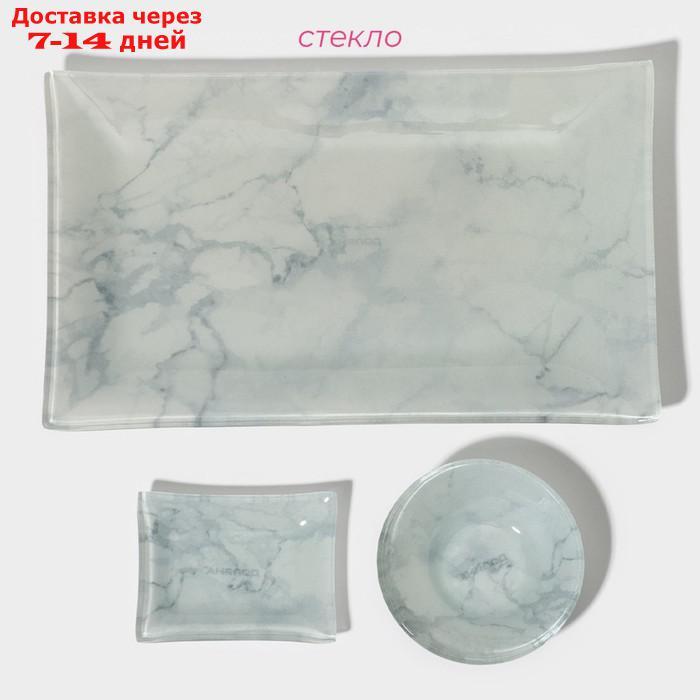 Набор для суши Доляна "Марбл белый", 3 предмета: соусники 8×2 / 8×6 см, подставка 25×15 см - фото 3 - id-p227016492