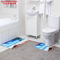 Набор ковриков для ванны и туалета Доляна "Пляж с ракушками", 2 шт: 40×50, 50×80 см