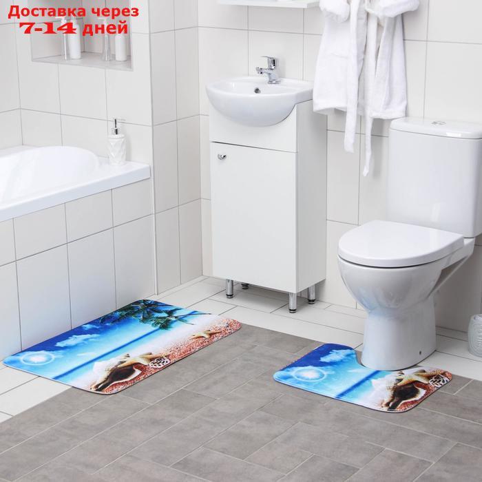 Набор ковриков для ванны и туалета Доляна "Пляж с ракушками", 2 шт: 40×50, 50×80 см - фото 1 - id-p227097166