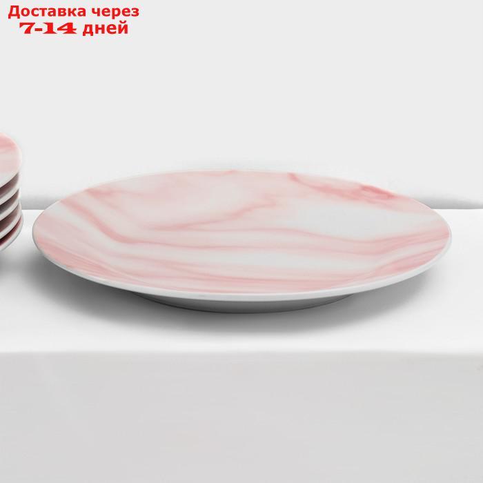 Сервиз столовый Доляна "Мрамор",24 предмета: тарелки 19/21×3,5/24 см, чайная пара 200 мл, цвет розовый - фото 5 - id-p227019017