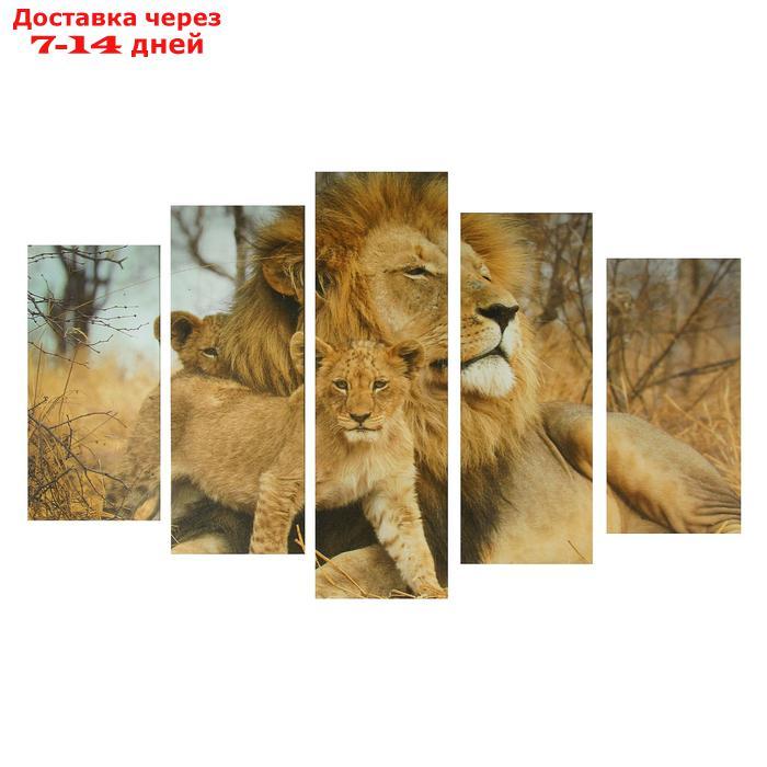 Картина модульная на подрамнике "Львиное семейство" 2-25х52, 2-25х66,5,1-25х80, 80*140 см - фото 1 - id-p226963758