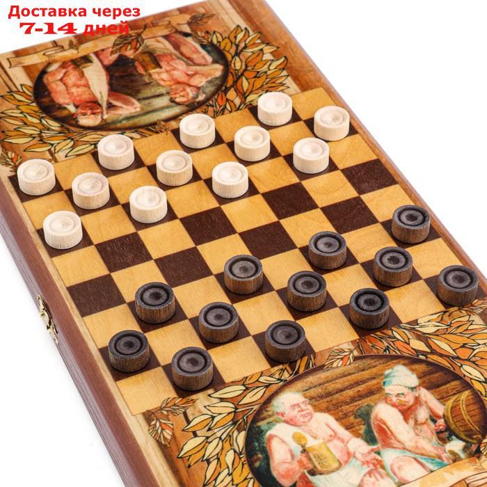 Нарды "В бане генералов нет", деревянная доска 40х40 см, с полем для игры в шашки, микс - фото 2 - id-p226948050