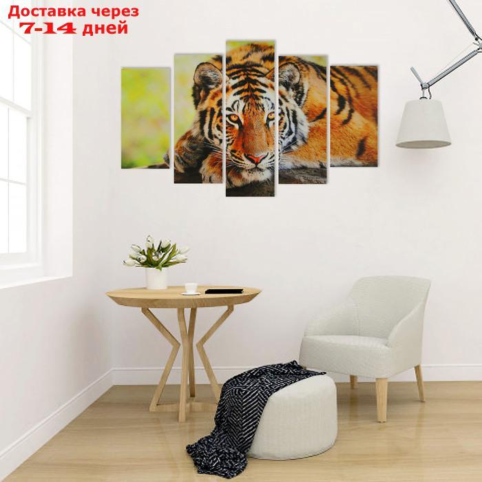 Картина модульная на подрамнике "Таинственность тигра" 2-25*52,2-25*66,1-25*8, 80*140 см - фото 2 - id-p226963782