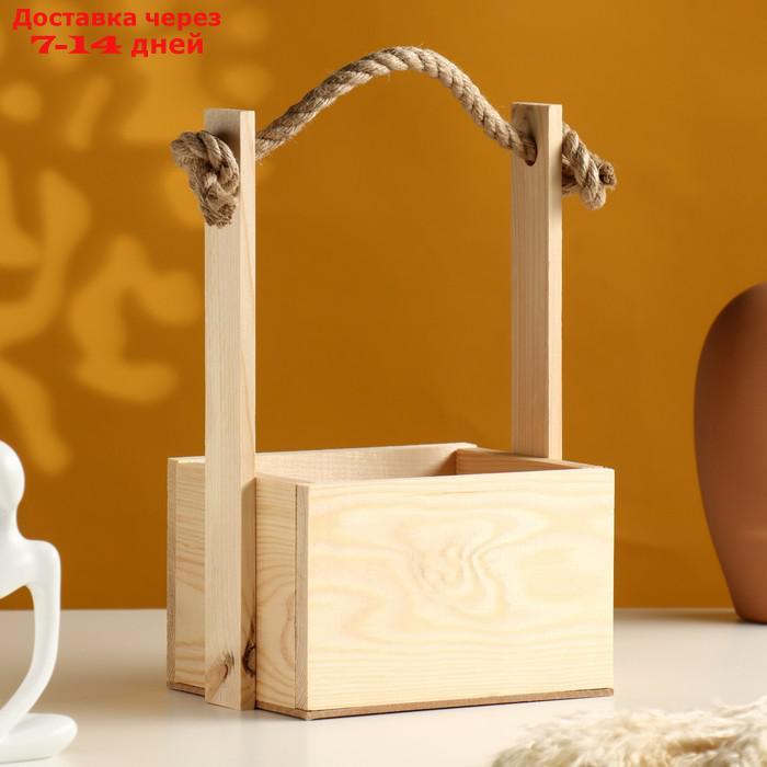 Кашпо деревянное, 15×12×8(25) см "С Праздником!", ручка верёвка, гравировка - фото 3 - id-p226971554