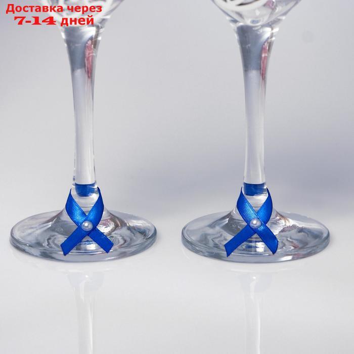Набор свадебных бокалов "Романтика", ручной работы, синий-серебро, 6х6х20,5 см - фото 3 - id-p227019052
