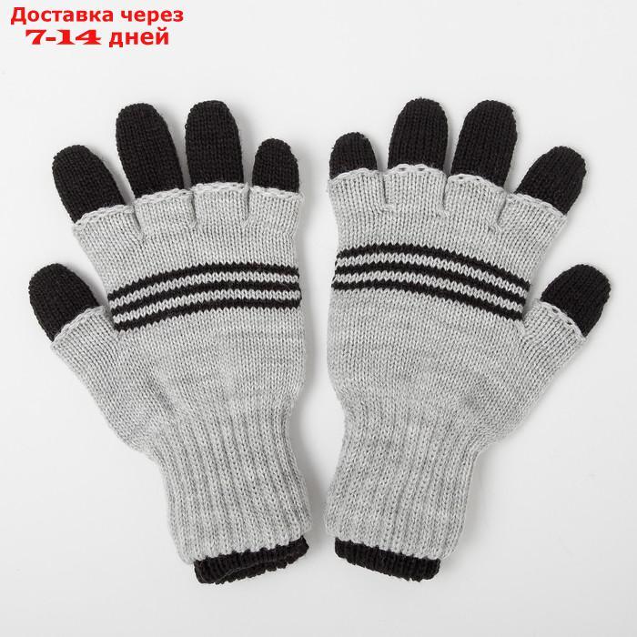 Перчатки детские двойные, чёрный/серый, размер 14 - фото 2 - id-p227102425