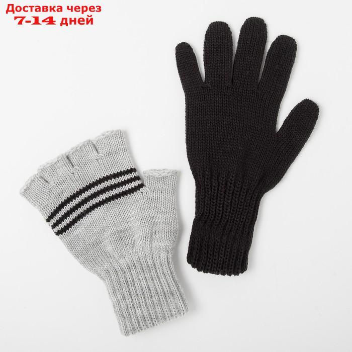 Перчатки детские двойные, чёрный/серый, размер 14 - фото 4 - id-p227102425