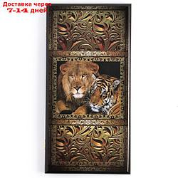 Нарды "Лев и тигр", деревянная доска 50 x 50 см, с полем для игры в шашки