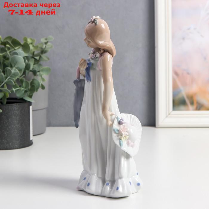 Сувенир керамика "Девушка в платье с бантом, с шляпкой и зонтом" цветной 16,8х6,6х7,5 см - фото 3 - id-p227108258