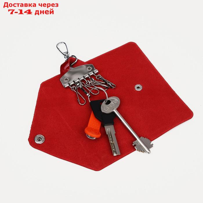 Ключница, длина 11 см, отдел на кнопке, 7 карабинов, цвет красный - фото 3 - id-p227102439